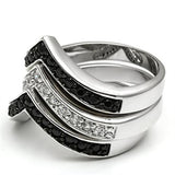 Rhodium+Hematite Brass Ring with AAA Grade CZ  in Jet