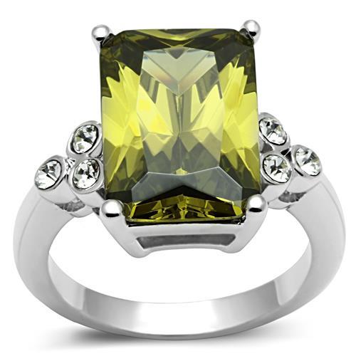 Rhodium Brass Ring with AAA Grade CZ  in Olivine color