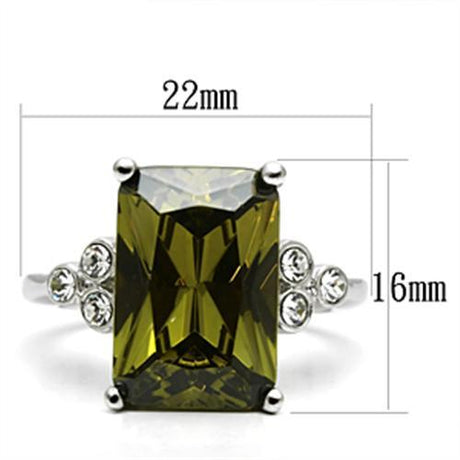 Rhodium Brass Ring with AAA Grade CZ  in Olivine color