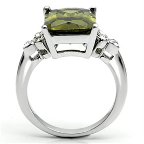 Rhodium Brass Ring with AAA Grade CZ  in Olivine color