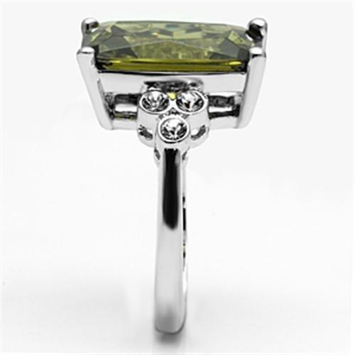 Rhodium Brass Ring with AAA Grade CZ  in Olivine color