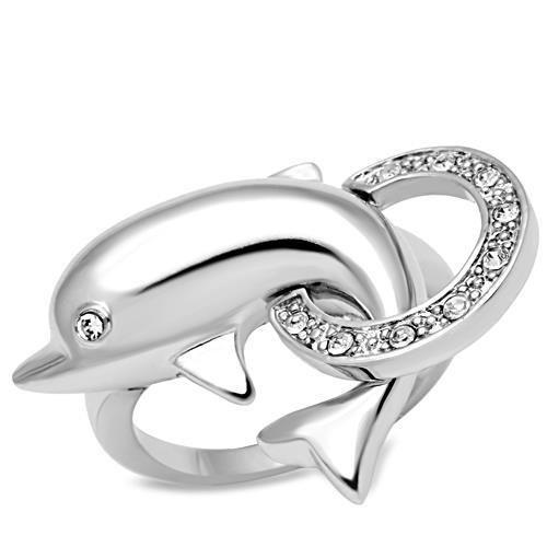 Rhodium Brass Ring with Top Grade Crystal  in Clear