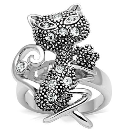 Rhodium Brass Ring with Top Grade Crystal  in Clear