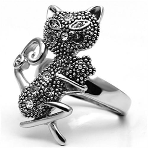 Rhodium Brass Ring with Top Grade Crystal  in Clear