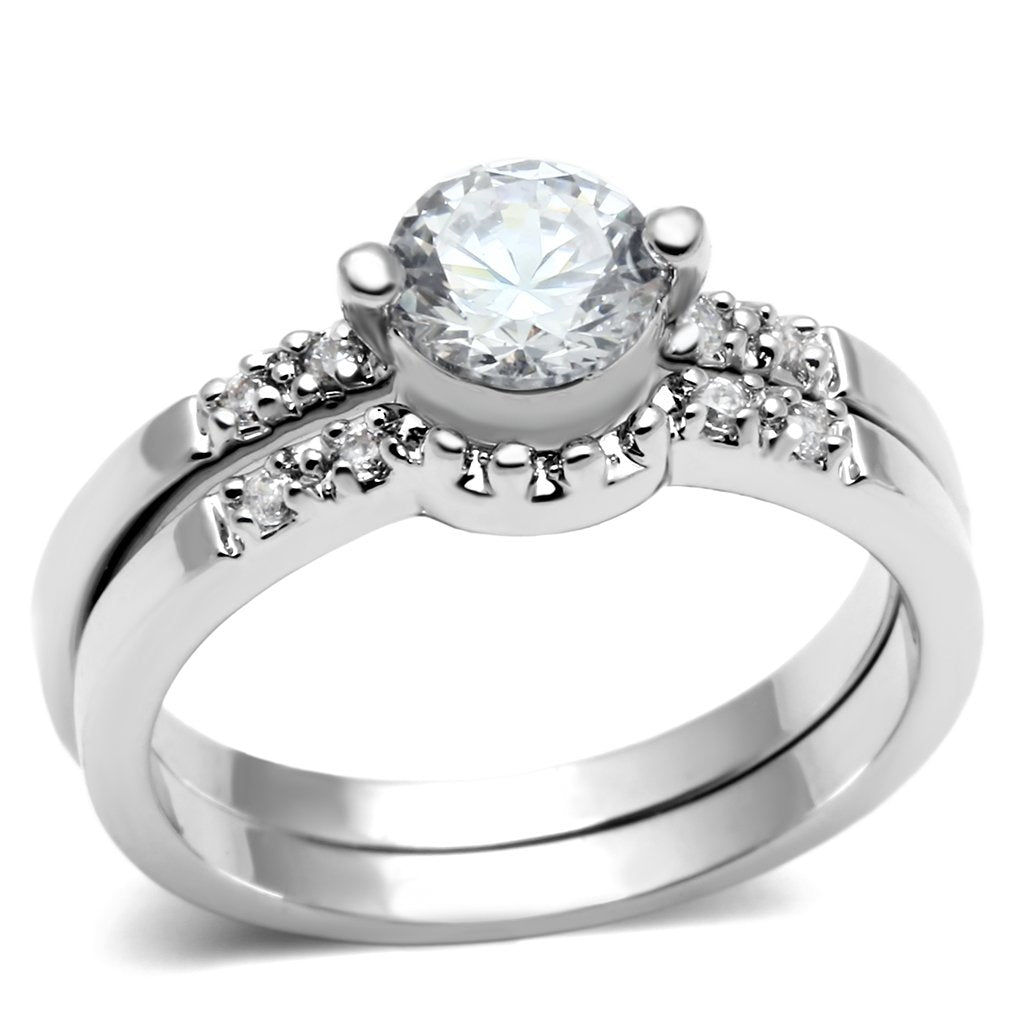 Rhodium Brass Ring with AAA Grade CZ  in Clear