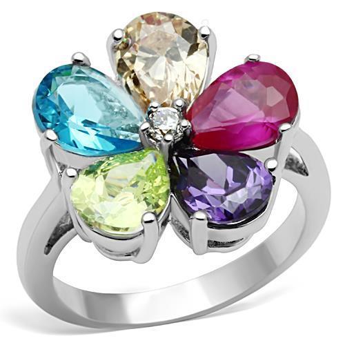 Rhodium Brass, AAA CZ , Multi Color - 3W045