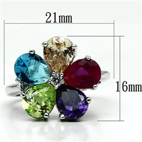 Rhodium Brass, AAA CZ , Multi Color - 3W045