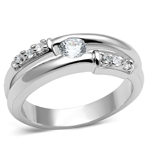 Rhodium Brass Ring with AAA Grade CZ  in Clear