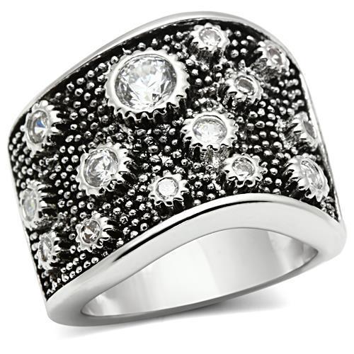 Rhodium Brass Ring with AAA Grade CZ  in Clear