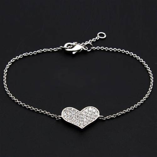 Rhodium Brass Bracelet with AAA Grade CZ  in Clear