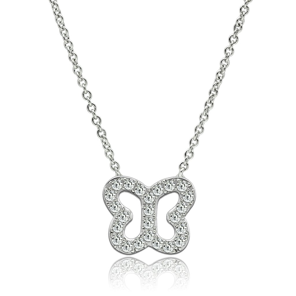 Rhodium Brass Necklace with AAA Grade CZ  in Clear