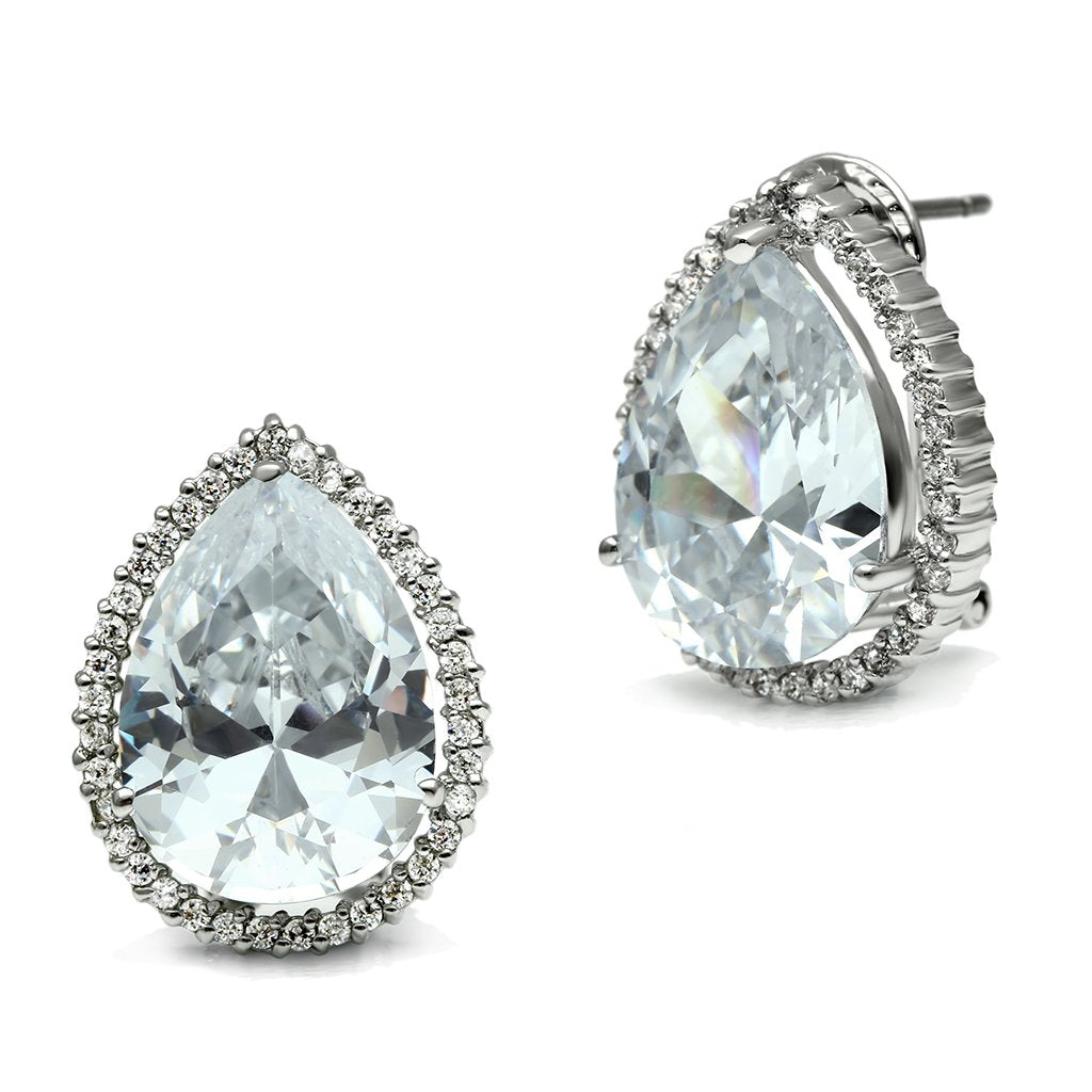 Rhodium Brass Earrings with AAA Grade CZ  in Clear