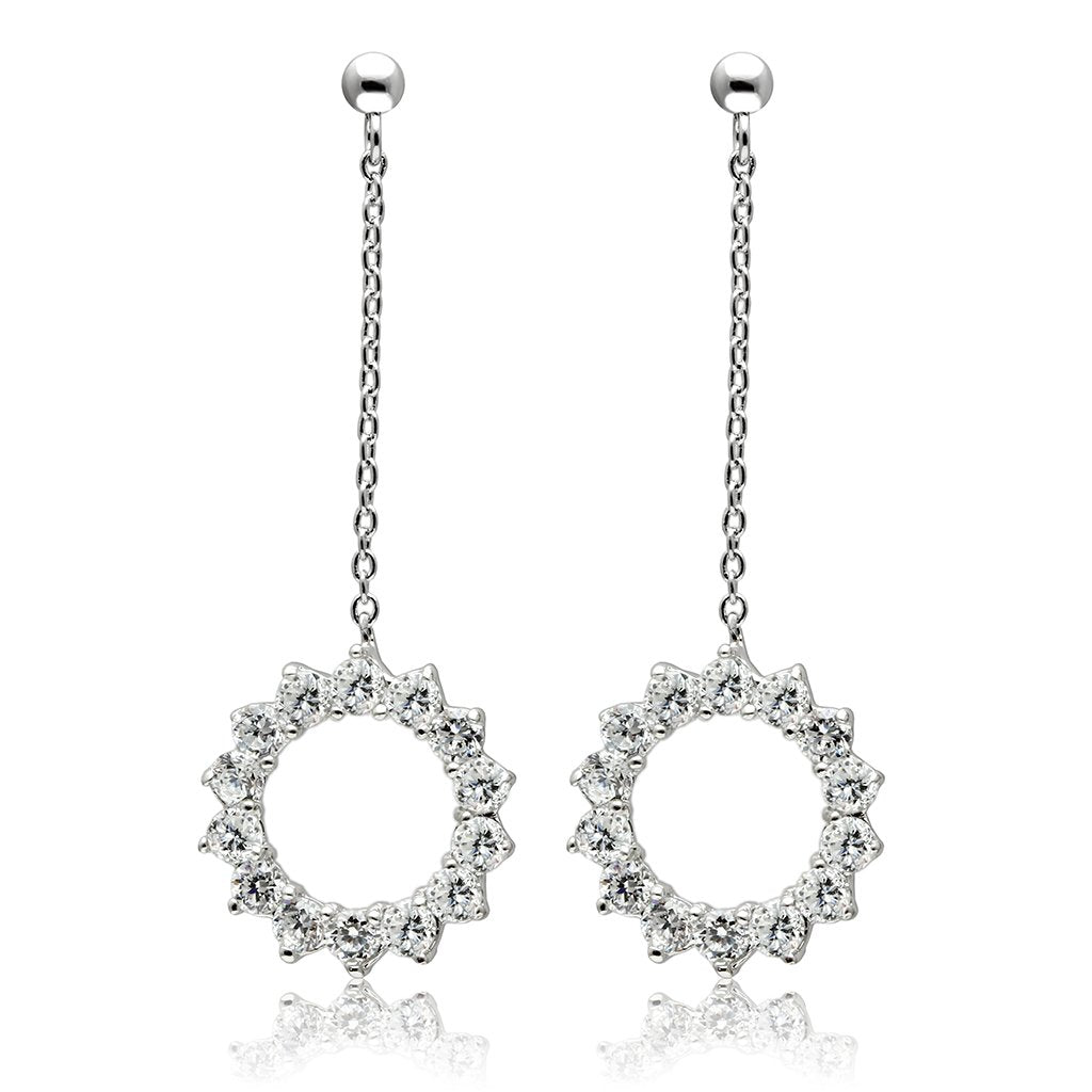 Rhodium Brass Earrings with AAA Grade CZ  in Clear