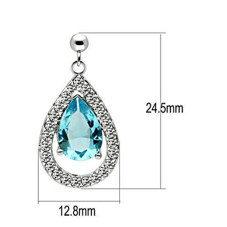 Rhodium Brass Earrings with Synthetic Synthetic Glass in Sea Blue