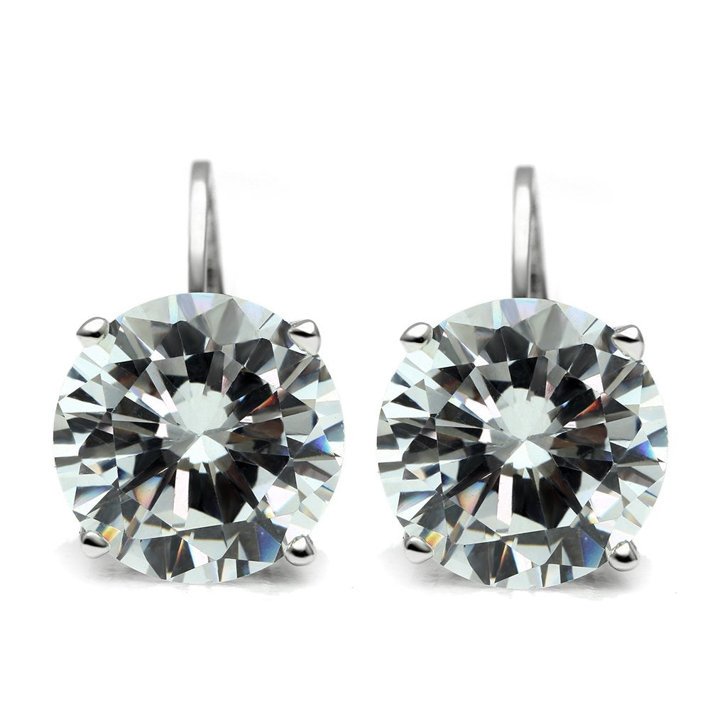Rhodium Brass Earrings with AAA Grade CZ  in Clear