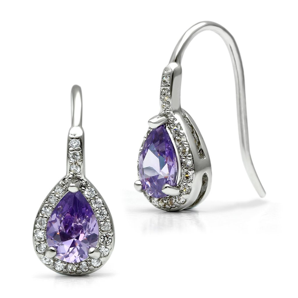 Rhodium Brass Earrings with AAA Grade CZ  in Amethyst
