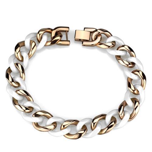 IP Rose Gold(Ion Plating) Stainless Steel Bracelet with Ceramic  in White