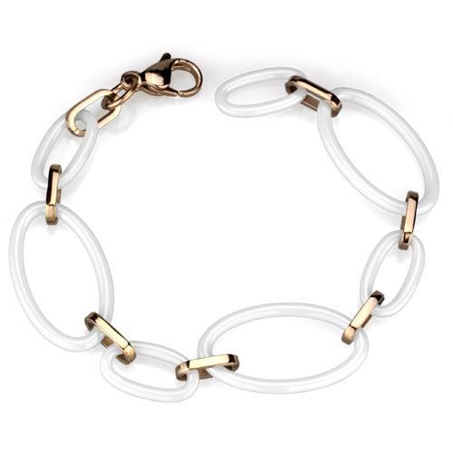 IP Rose Gold(Ion Plating) Stainless Steel Bracelet with Ceramic  in White