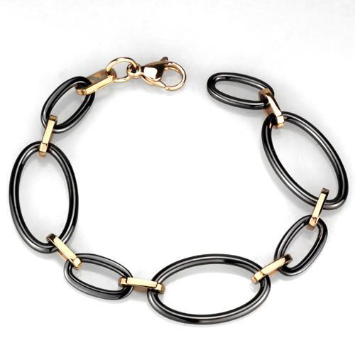 IP Rose Gold(Ion Plating) Stainless Steel Bracelet with Ceramic  in Jet