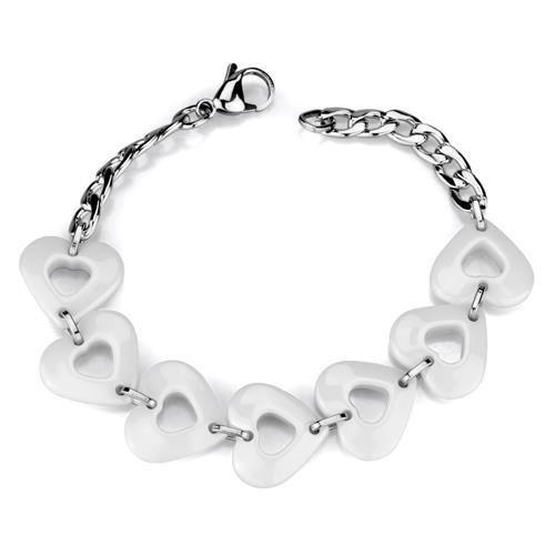 High polished (no plating) Stainless Steel Bracelet with Ceramic  in White