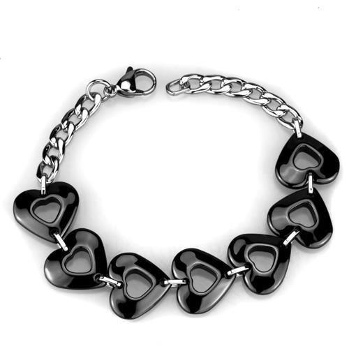 High polished (no plating) Stainless Steel Bracelet with Ceramic  in Jet