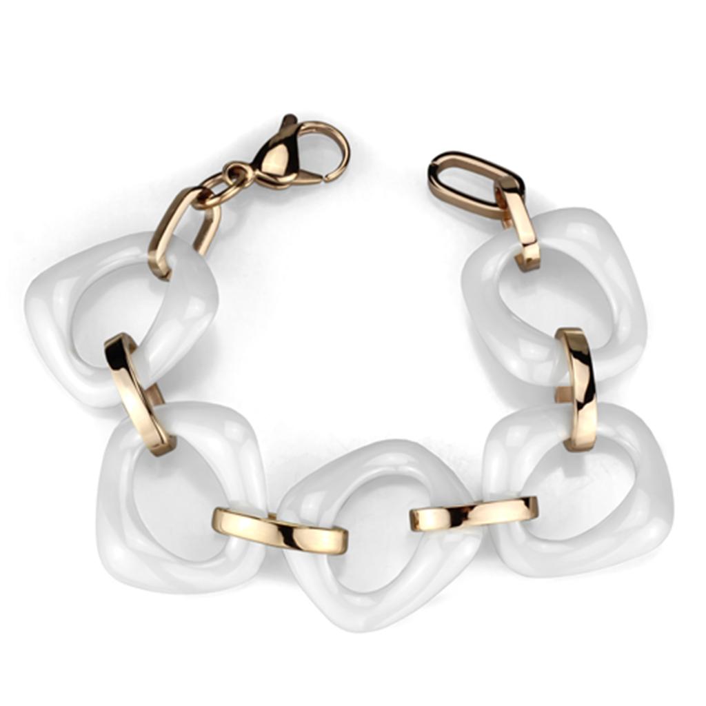 IP Rose Gold(Ion Plating) Stainless Steel Bracelet with Ceramic  in White