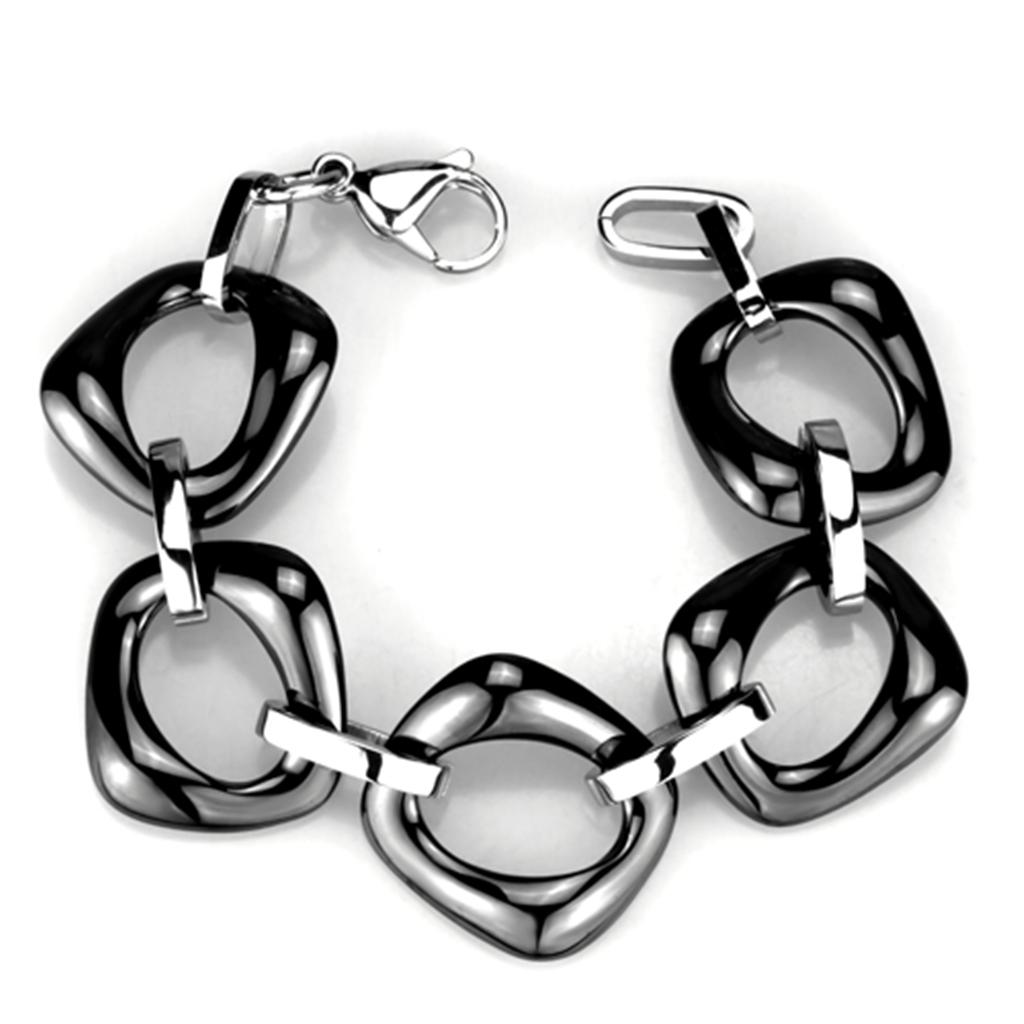 High polished (no plating) Stainless Steel Bracelet with Ceramic  in Jet