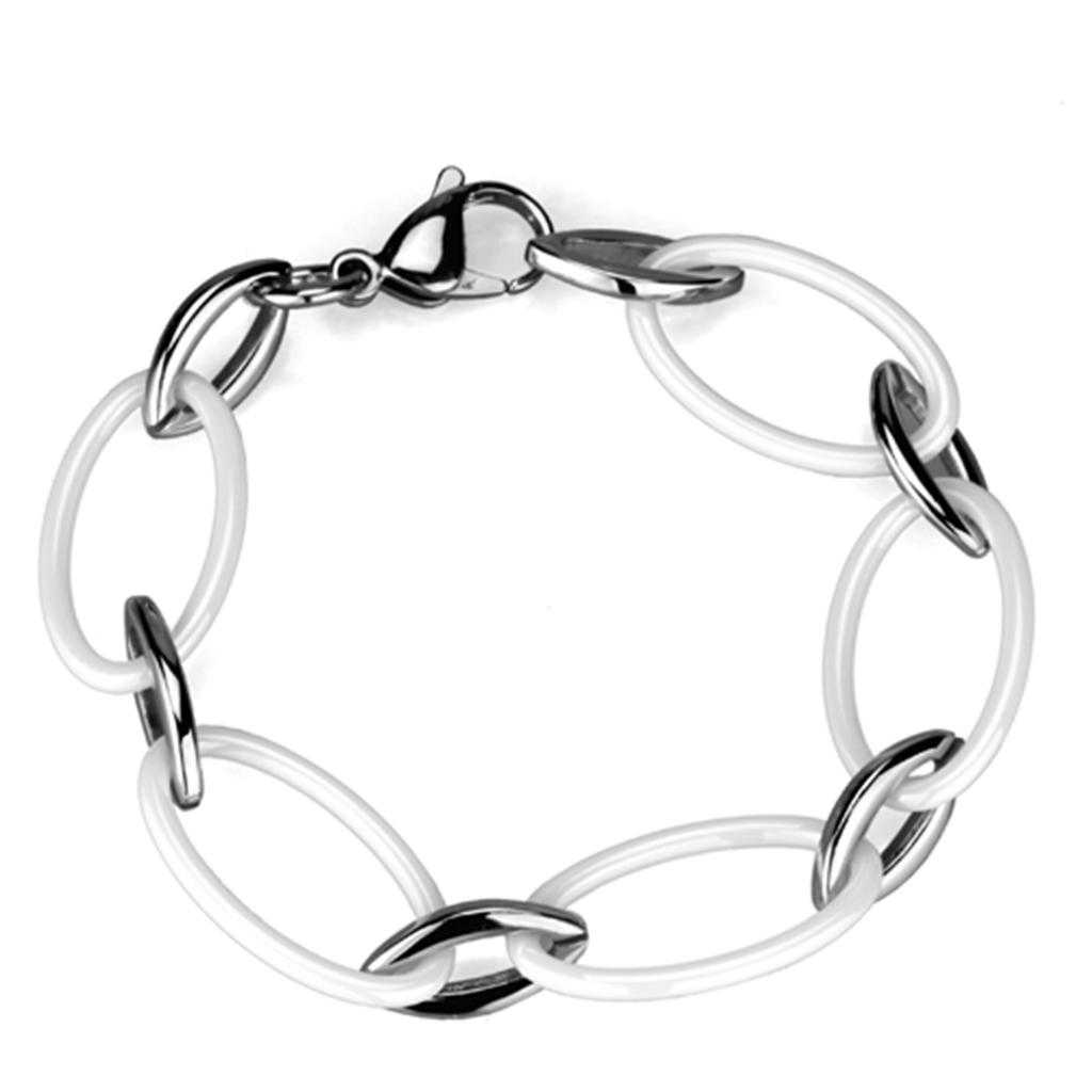 High polished (no plating) Stainless Steel Bracelet with Ceramic  in White