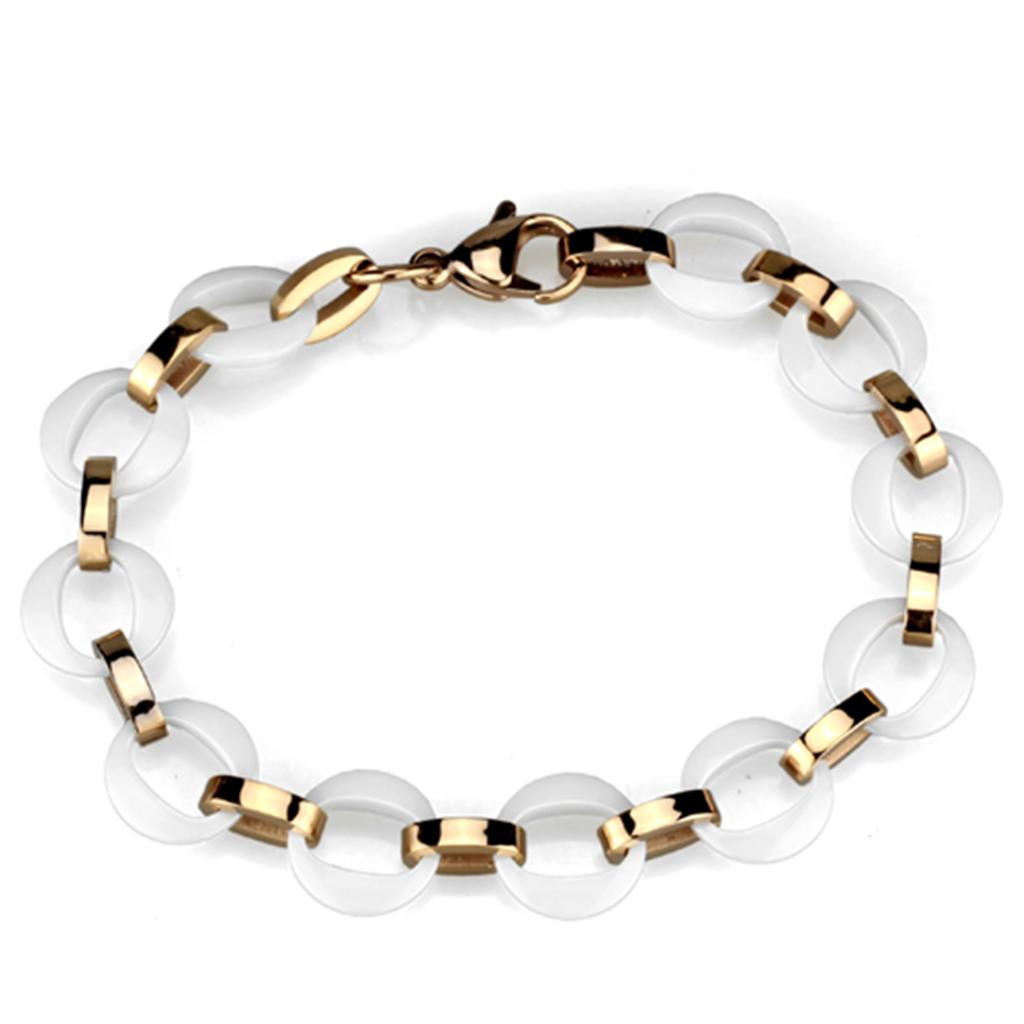 IP Rose Gold(Ion Plating) Stainless Steel Bracelet with Ceramic  in White