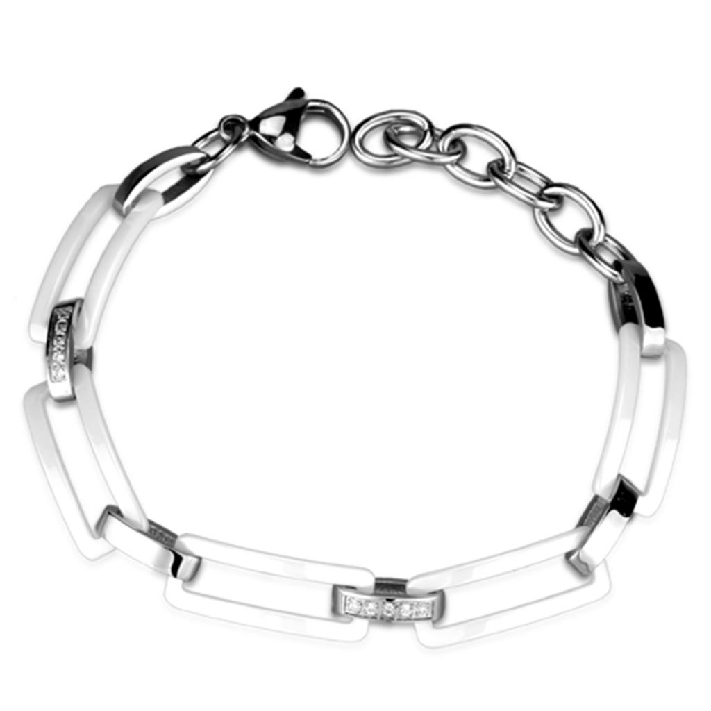 High polished (no plating) Stainless Steel Bracelet with Ceramic  in White