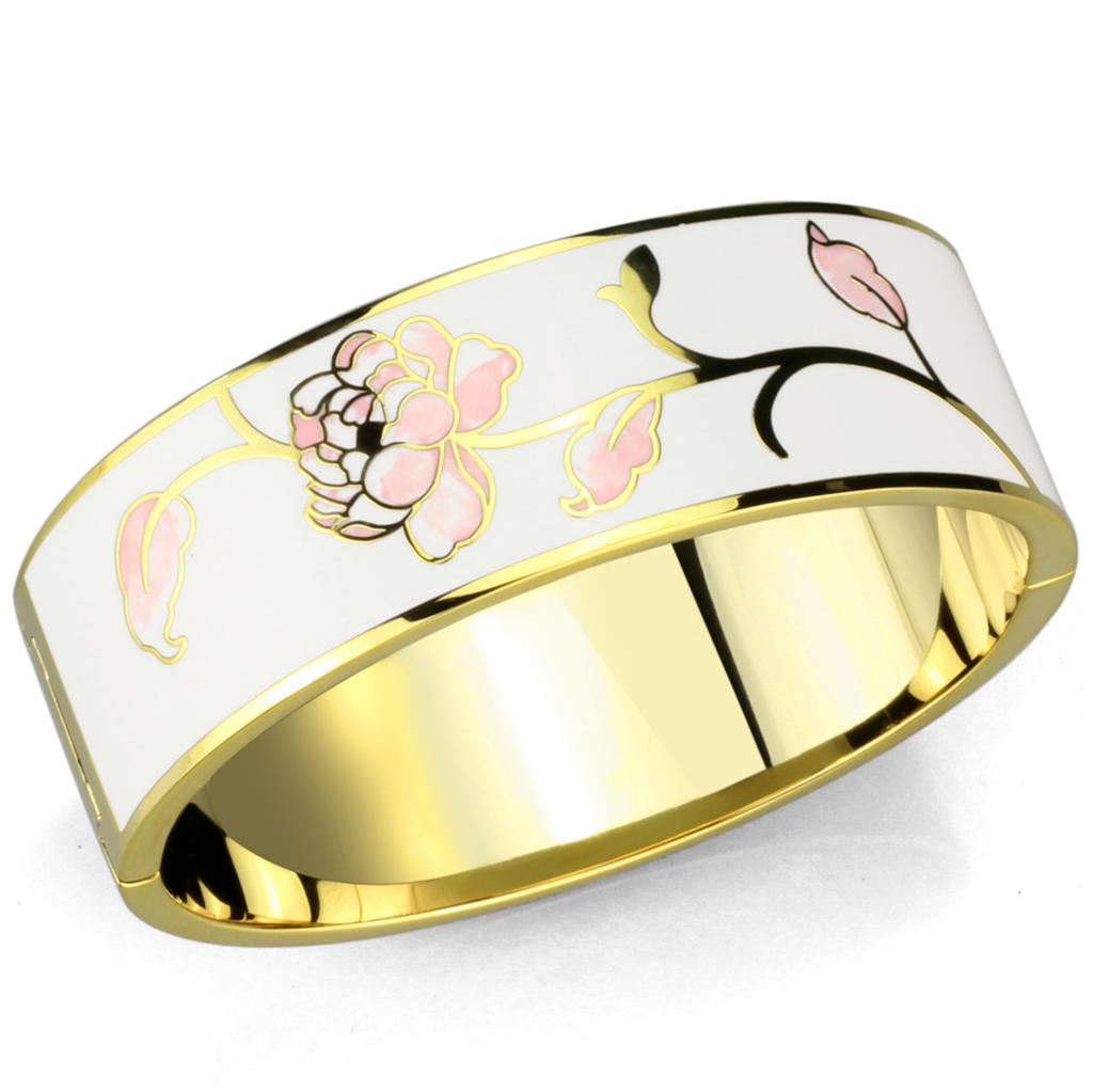 Gold White Metal Bangle with Epoxy  in White