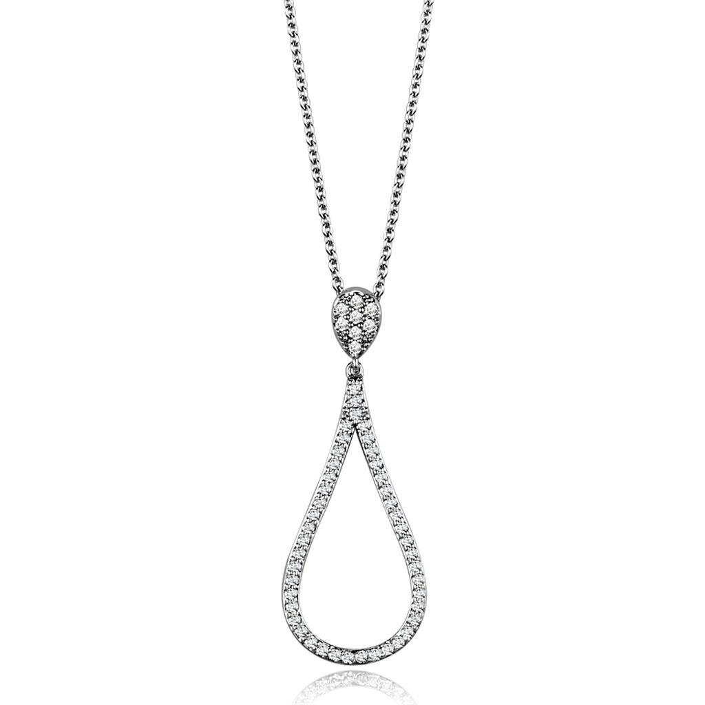 Rhodium Brass Chain Pendant with AAA Grade CZ  in Clear