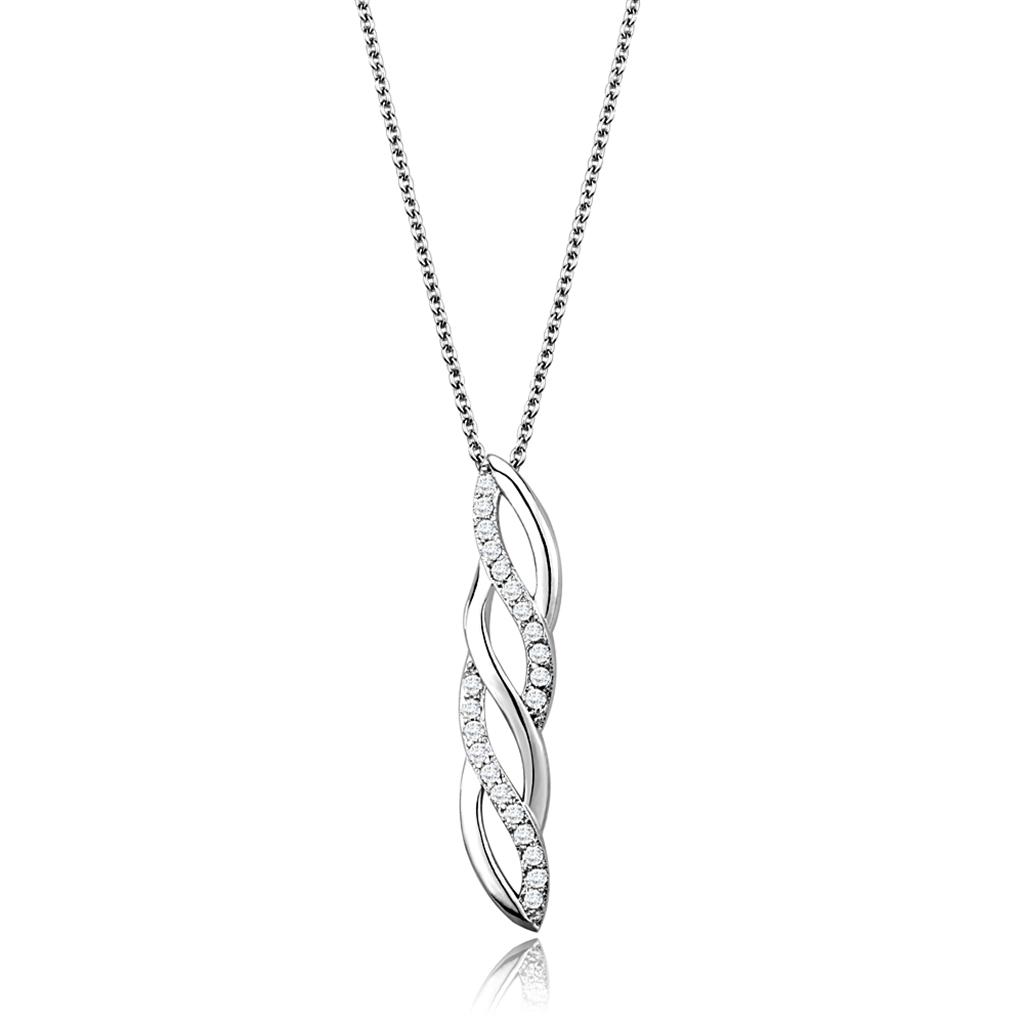 Rhodium Brass Chain Pendant with AAA Grade CZ  in Clear
