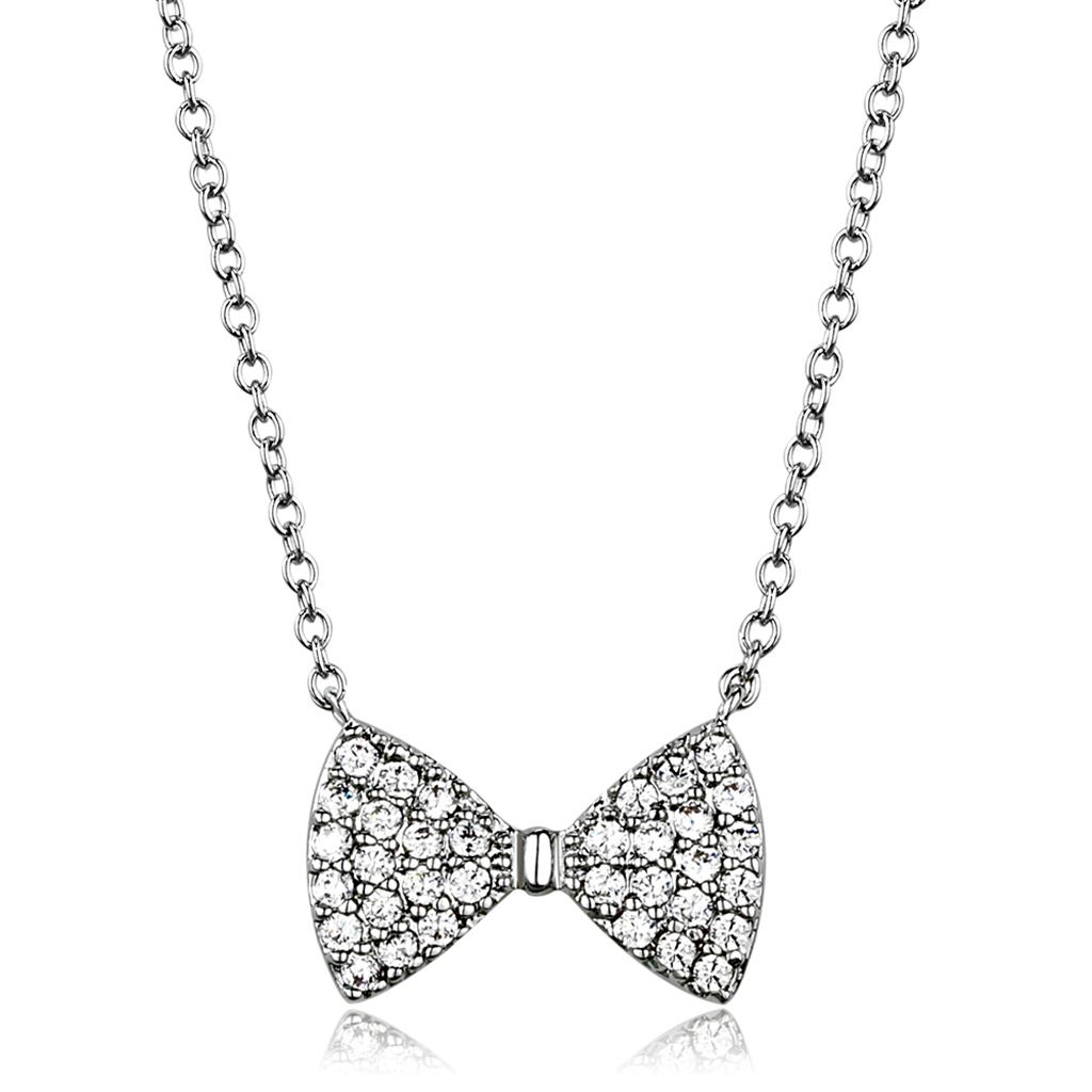 Rhodium Brass Chain Pendant with AAA Grade CZ  in Clear