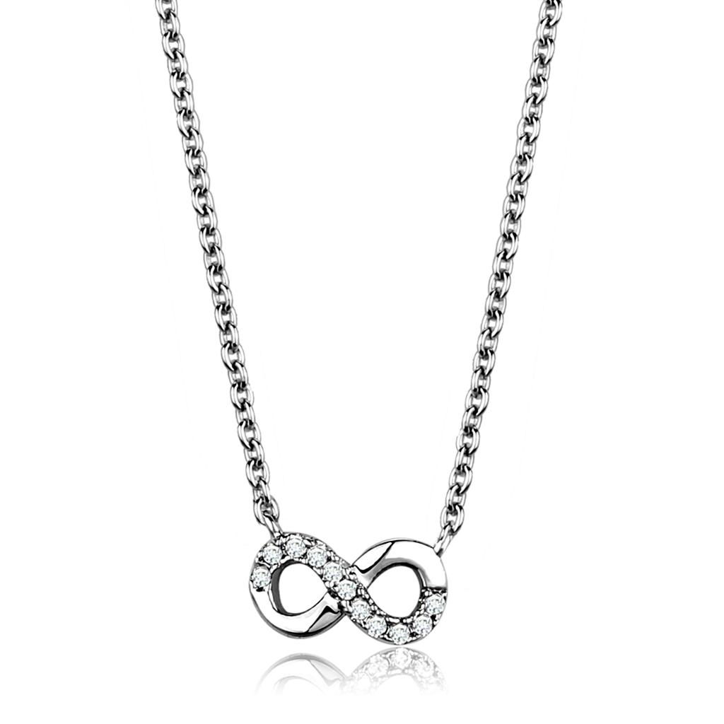 Rhodium Brass Chain Pendant with AAA Grade CZ  in Clear