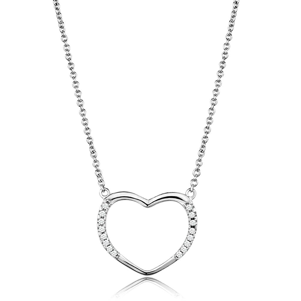 Rhodium Brass Chain Pendant with AAA Grade CZ  in Clear