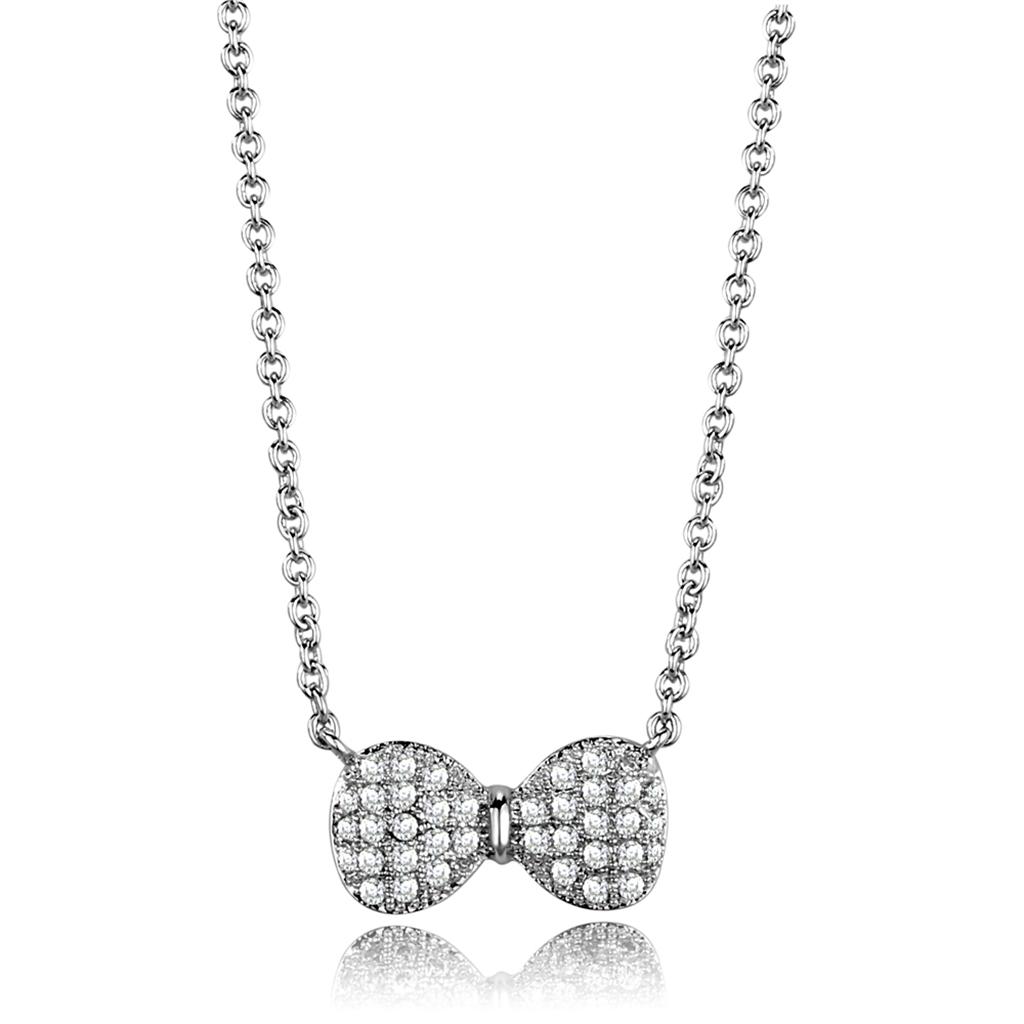 Rhodium Brass Chain Pendant with AAA Grade CZ  in Clear