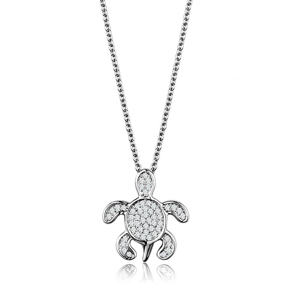 Rhodium Brass Chain Pendant with AAA Grade CZ  in Clear