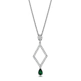 Rhodium Brass Chain Pendant with Synthetic Synthetic Glass in Emerald