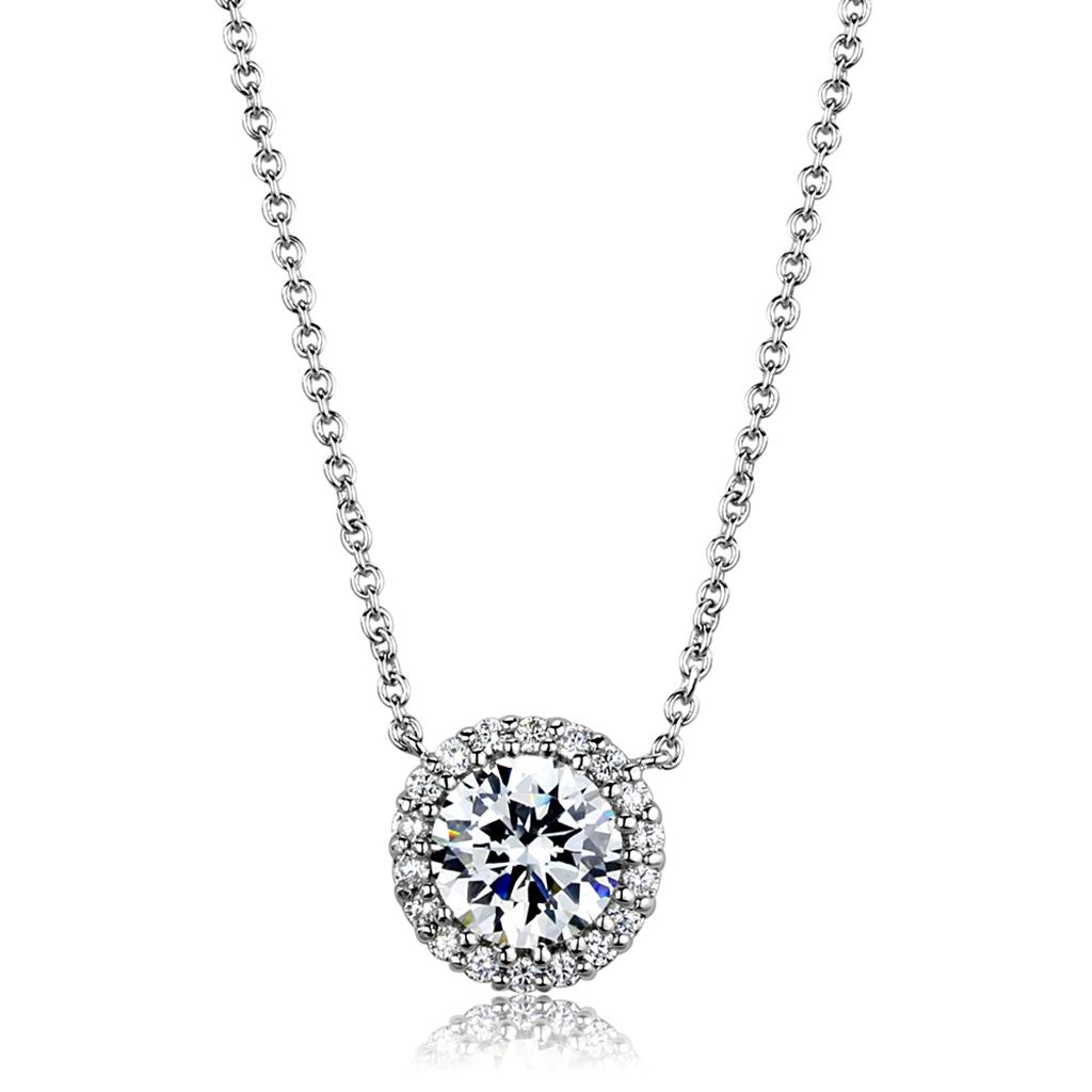 Rhodium Brass Chain Pendant with AAA Grade CZ  in Clear