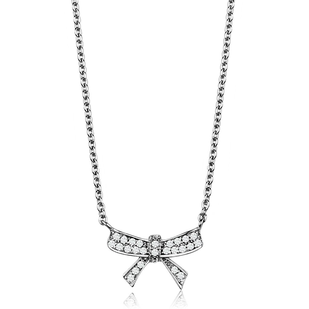 Rhodium Brass Chain Pendant with AAA Grade CZ  in Clear