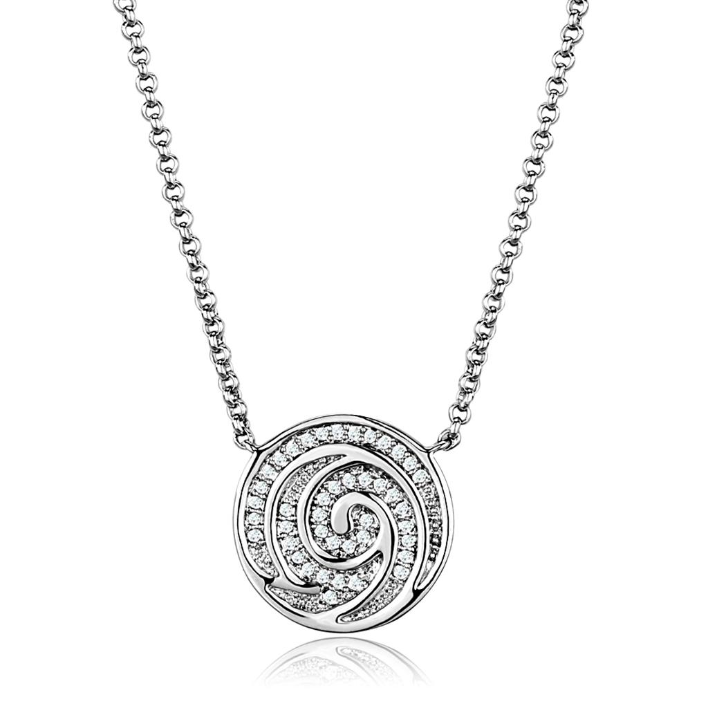 Rhodium Brass Chain Pendant with AAA Grade CZ  in Clear
