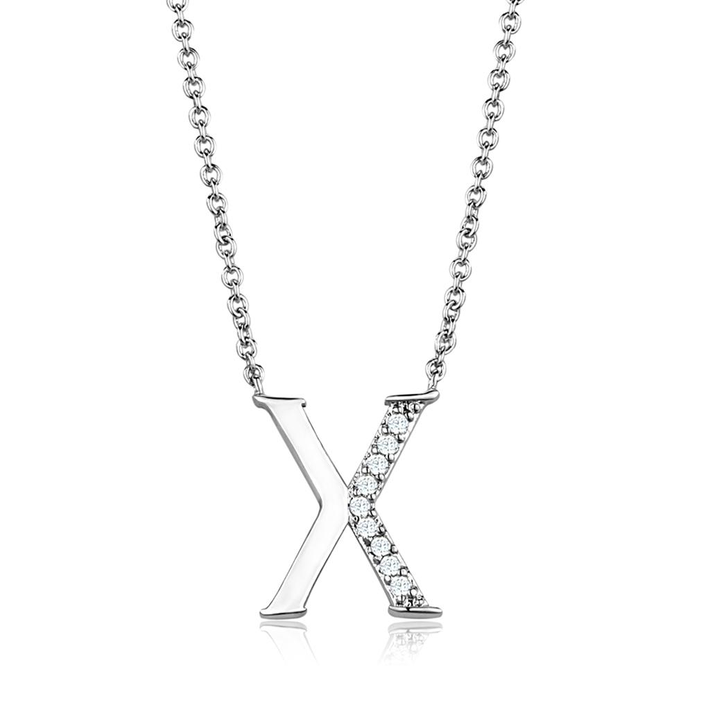 Rhodium Brass Chain Pendant with AAA Grade CZ  in Clear