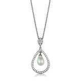 Rhodium Brass Chain Pendant with Synthetic Pearl in White