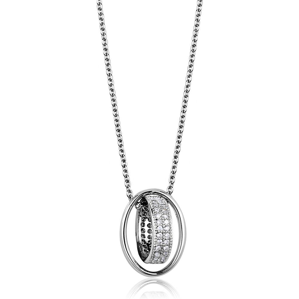 Rhodium Brass Chain Pendant with AAA Grade CZ  in Clear
