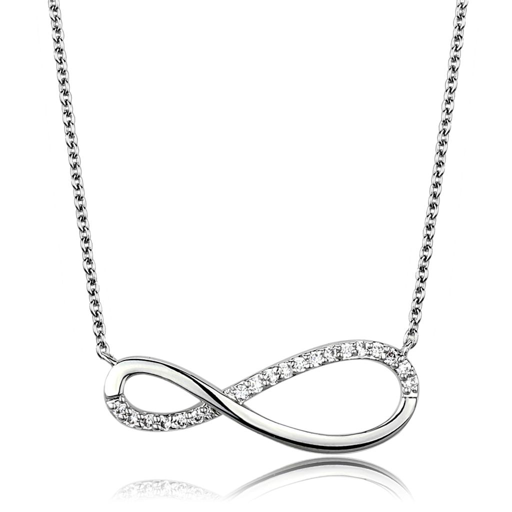 Rhodium Brass Chain Pendant with AAA Grade CZ  in Clear