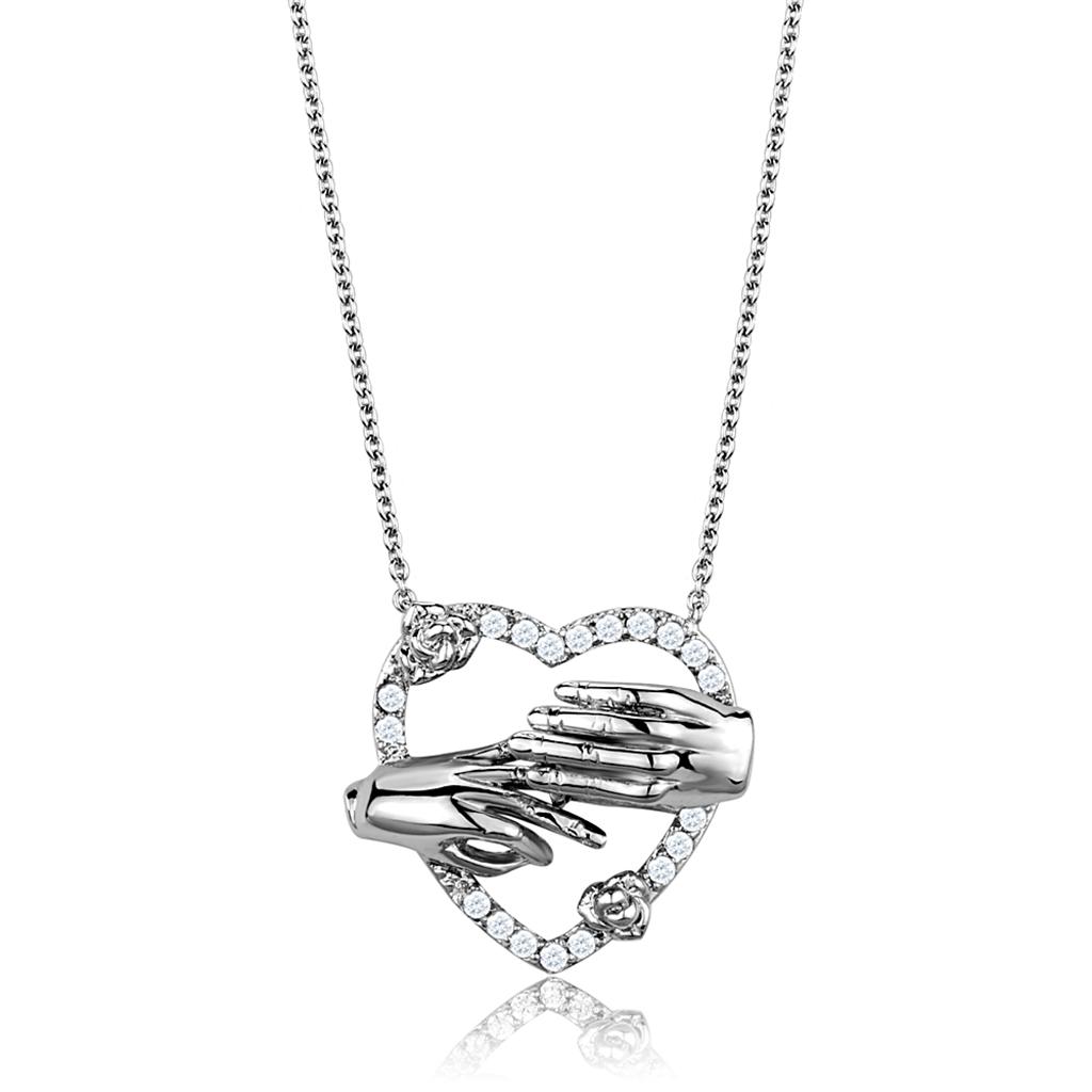 Rhodium Brass Chain Pendant with AAA Grade CZ  in Clear