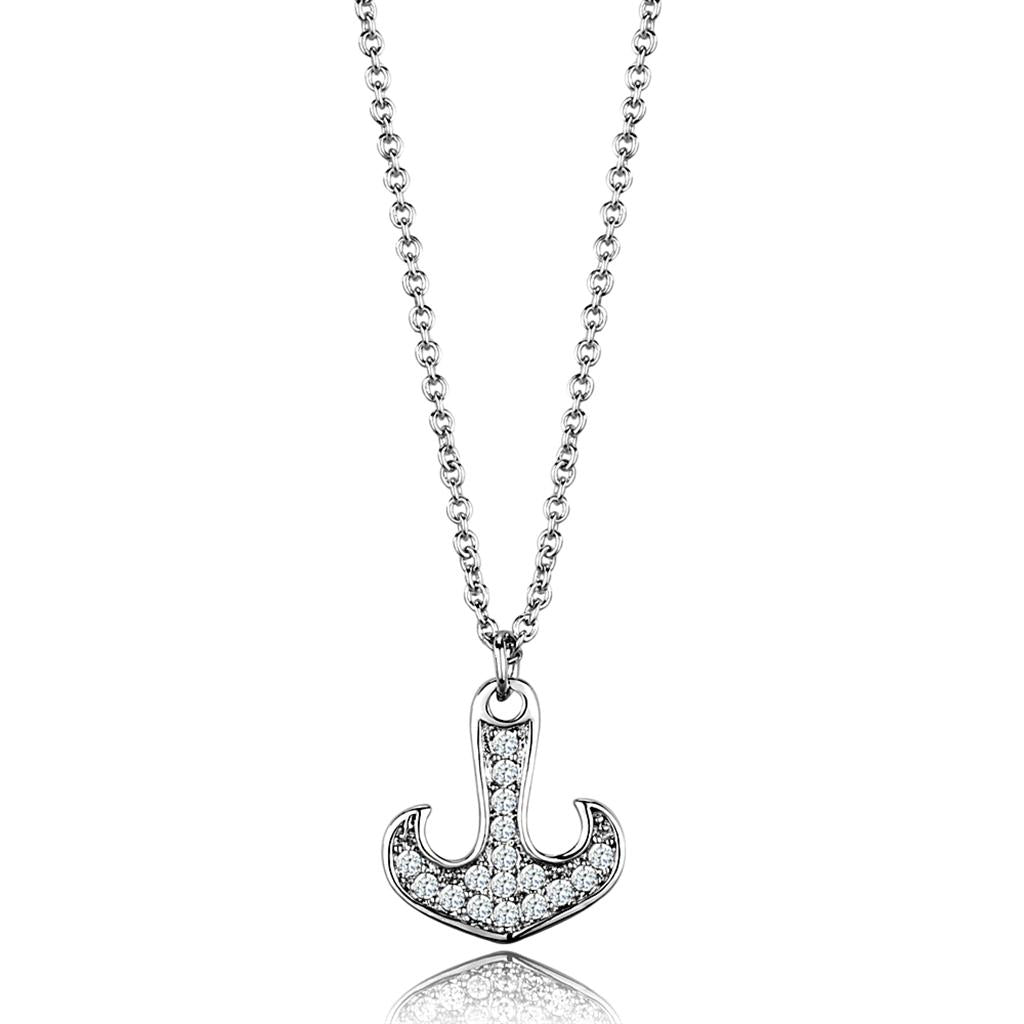 Rhodium Brass Chain Pendant with AAA Grade CZ  in Clear