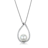 Rhodium Brass Chain Pendant with Synthetic Pearl in White