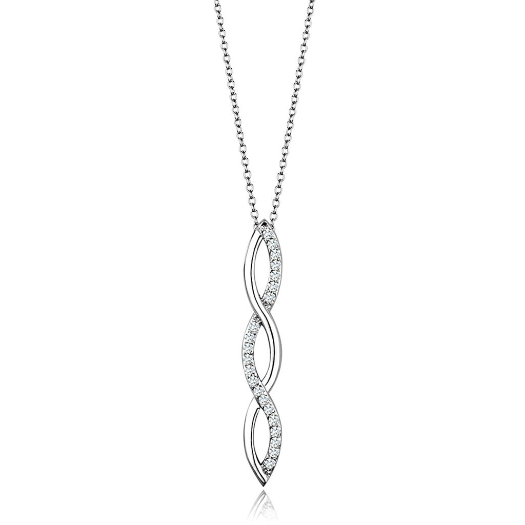 Rhodium Brass Chain Pendant with AAA Grade CZ  in Clear